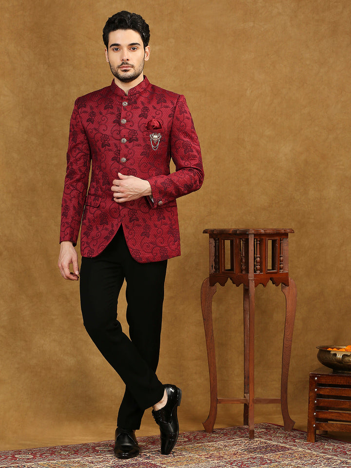 Jacquard Jodhpuri Suit with Floral Dori Work