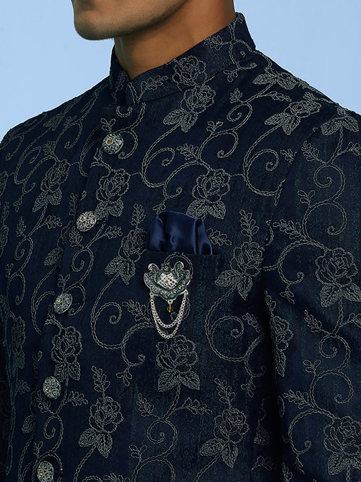 Jodhpuri Suit with Texture and Floral Dori Work