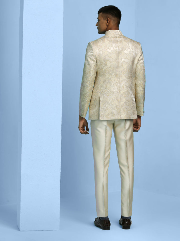 Cream Jodhpuri Suit with Pattern Jacquard