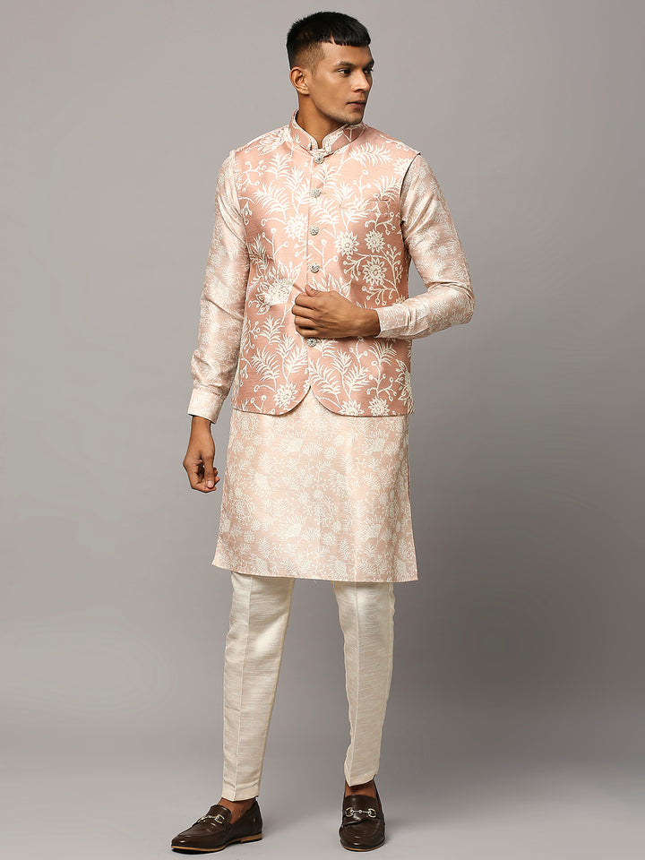 Floral Print Kurta Set with Nehru Jacket