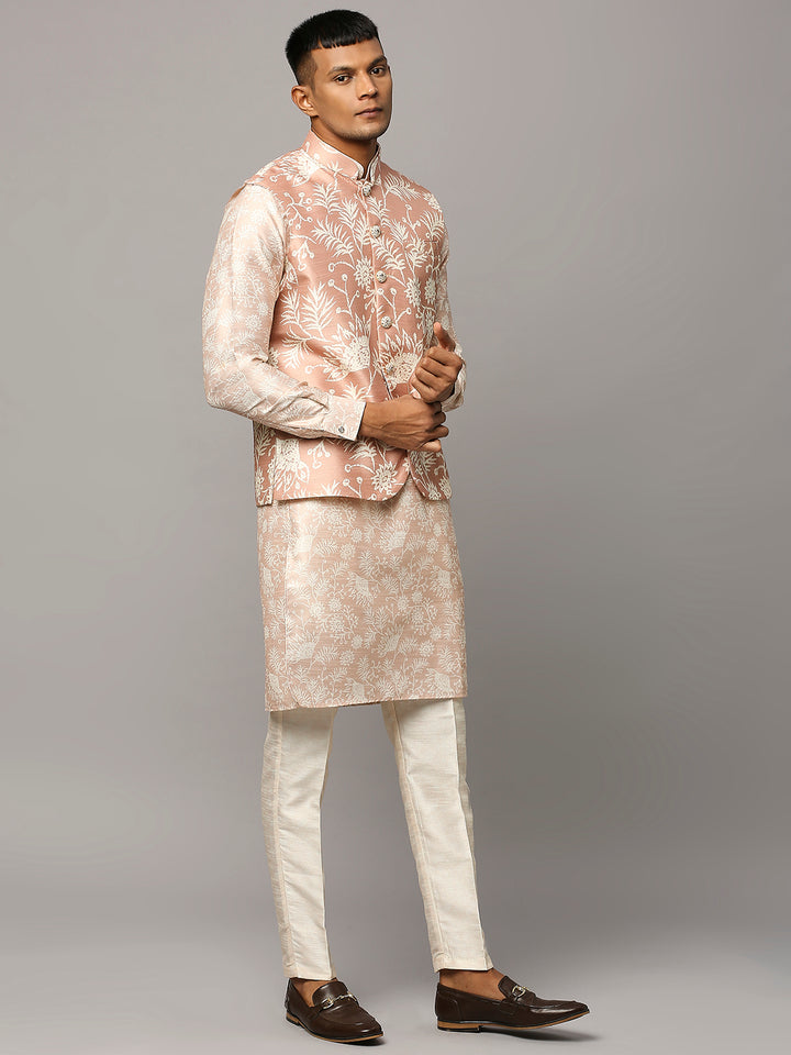 Floral Print Kurta Set with Nehru Jacket