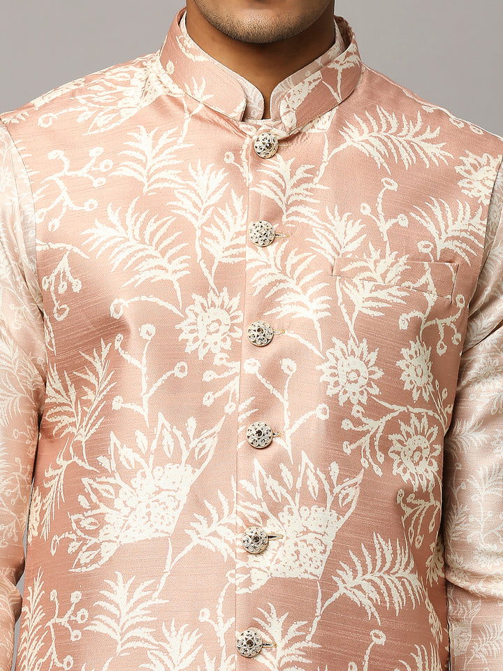 Floral Print Kurta Set with Nehru Jacket