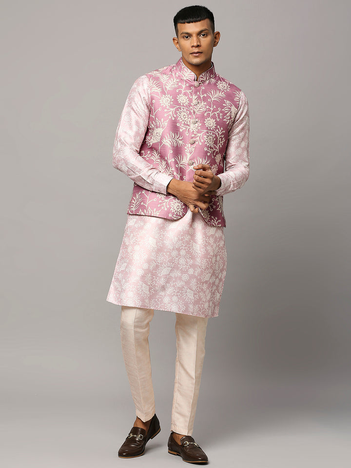 Floral Print Kurta Set with Nehru Jacket