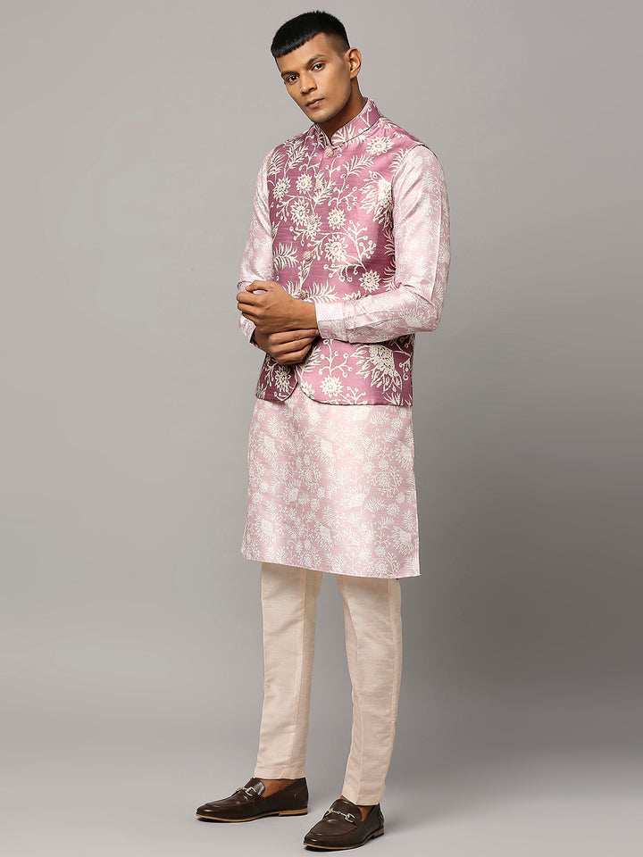 Floral Print Kurta Set with Nehru Jacket