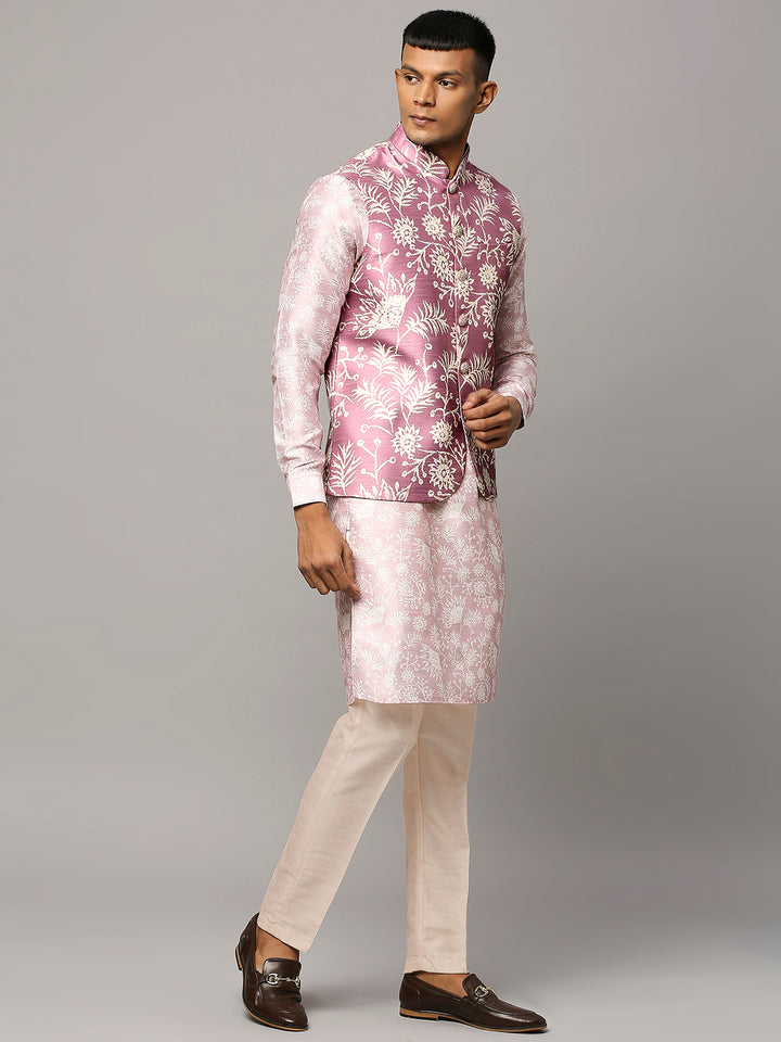 Floral Print Kurta Set with Nehru Jacket