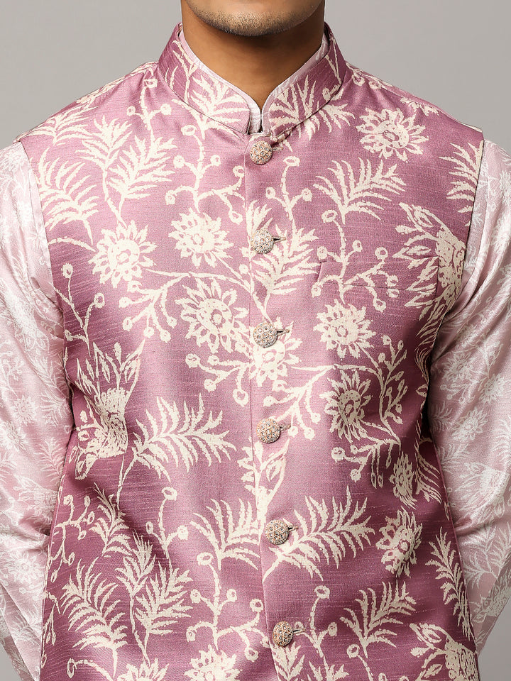 Floral Print Kurta Set with Nehru Jacket