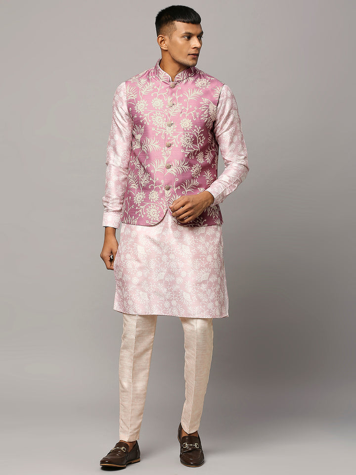 Floral Print Kurta Set with Nehru Jacket