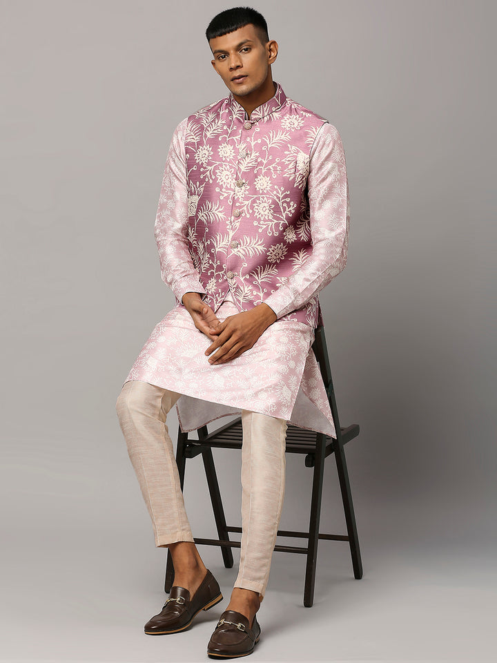 Floral Print Kurta Set with Nehru Jacket