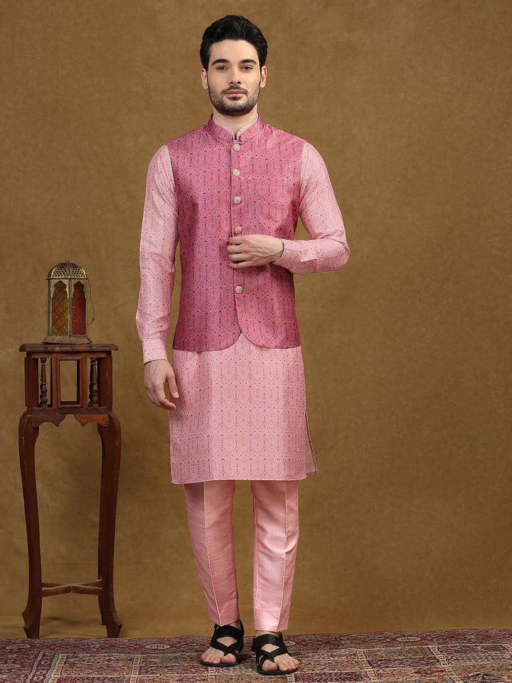 Ethnic Motif Print Kurta Set with Nehru Jacket