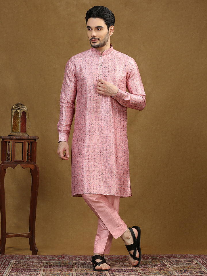 Ethnic Motif Print Kurta Set with Nehru Jacket