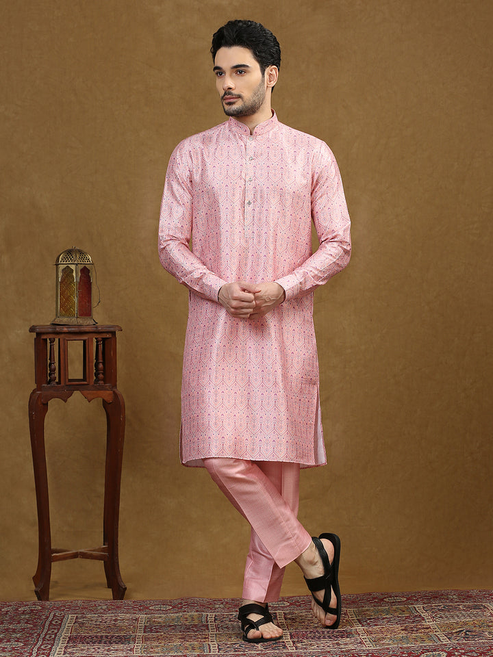 Ethnic Motif Print Kurta Set with Nehru Jacket