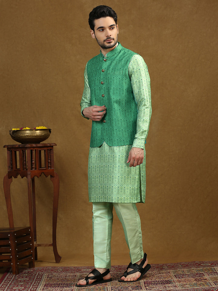 Ethnic Motif Print Kurta Set with Nehru Jacket