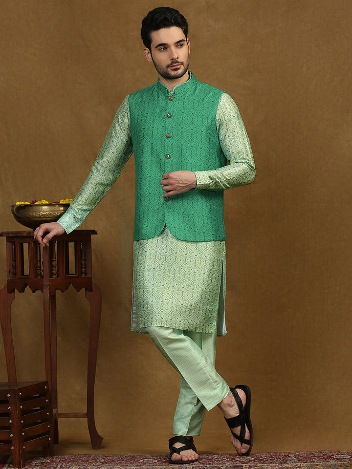 Ethnic Motif Print Kurta Set with Nehru Jacket