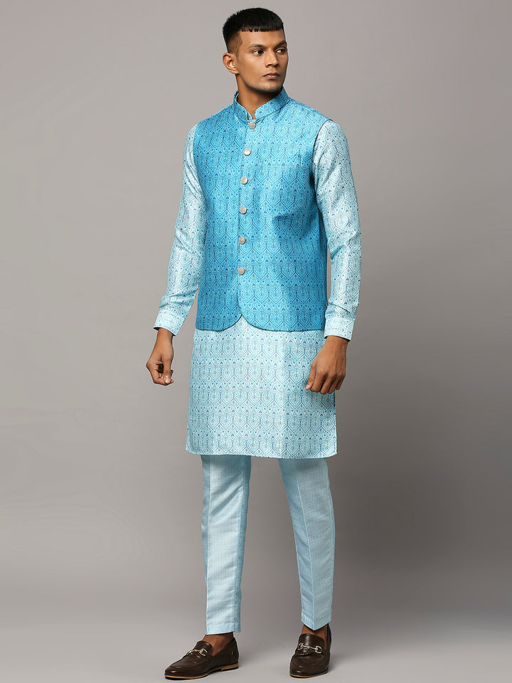 Ethnic Motif Print Kurta Set with Nehru Jacket