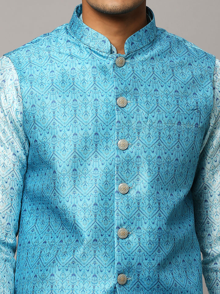 Ethnic Motif Print Kurta Set with Nehru Jacket