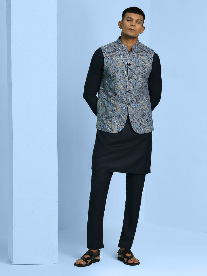 Kurta Set with Paisley Print Nehru Jacket