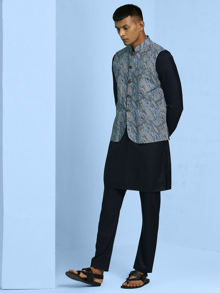 Kurta Set with Paisley Print Nehru Jacket