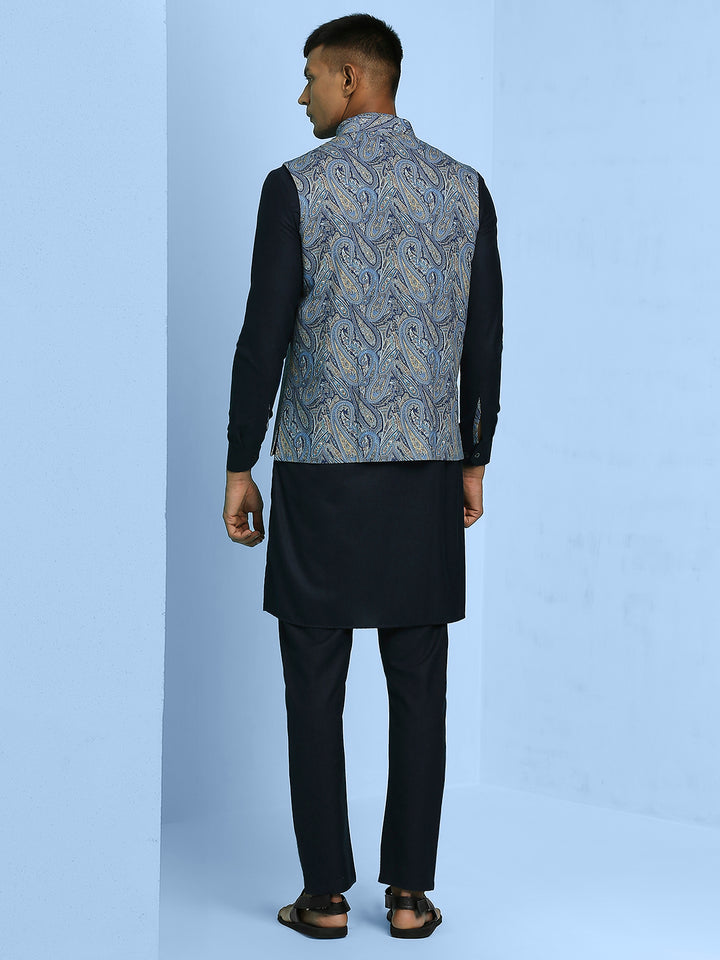 Kurta Set with Paisley Print Nehru Jacket