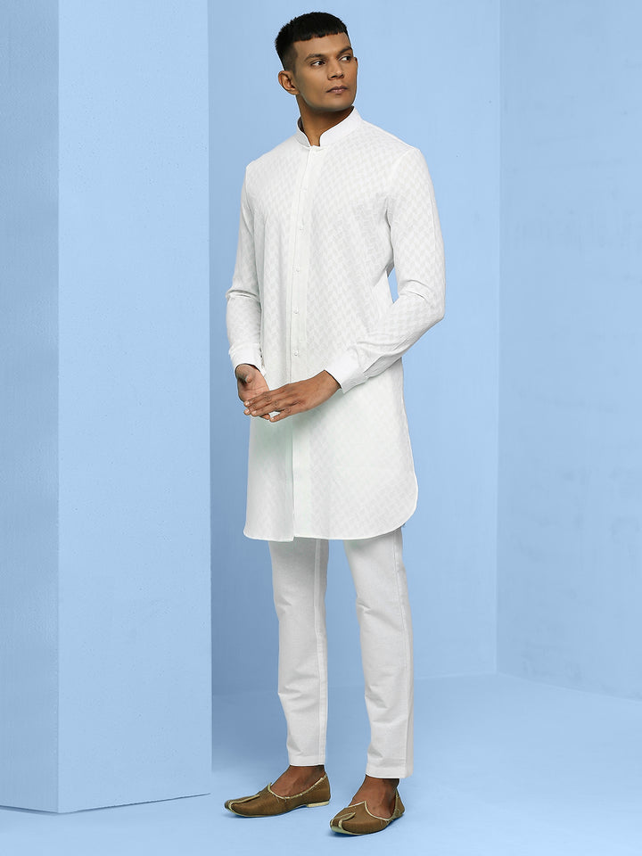 Front Open Cotton Kurta with self geometric design