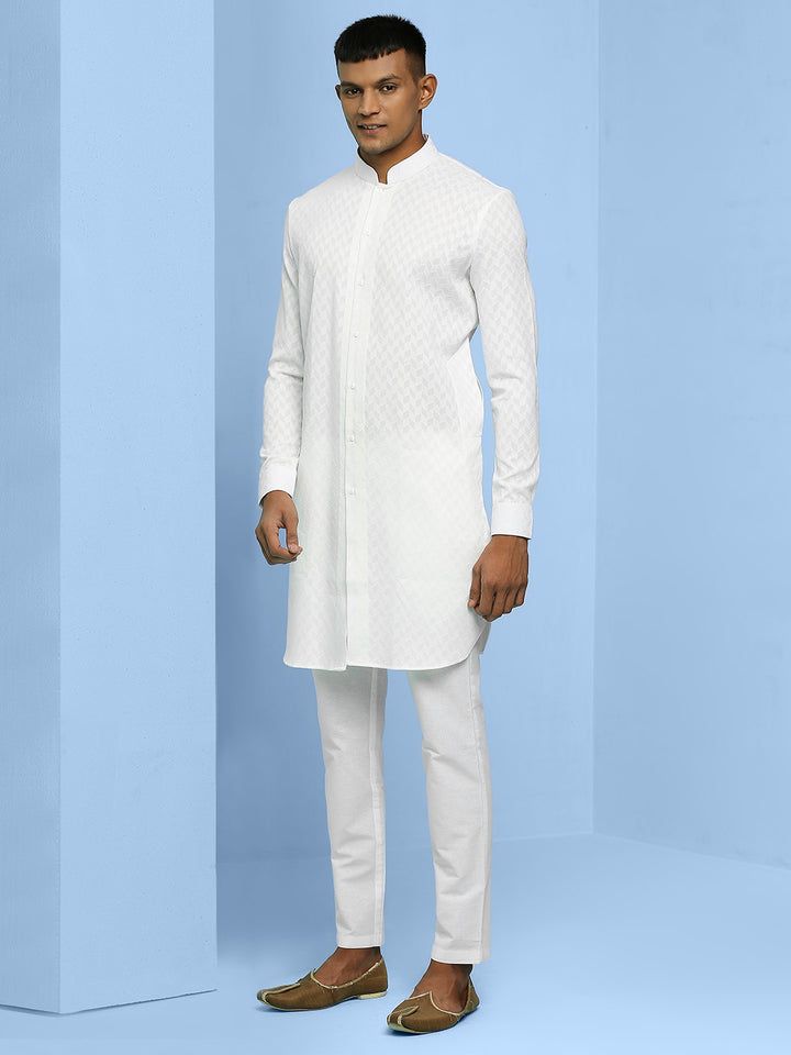 Front Open Cotton Kurta with self geometric design