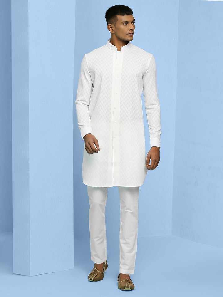 Front Open Cotton Kurta with self geometric design