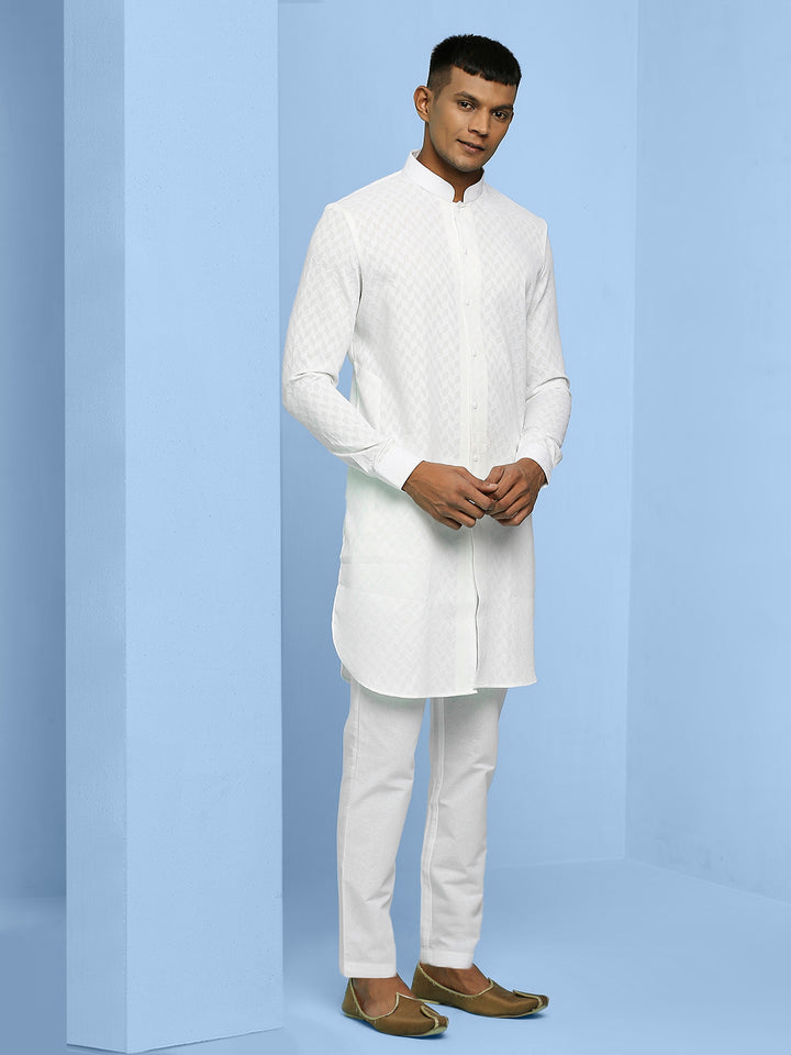 Front Open Cotton Kurta with self geometric design