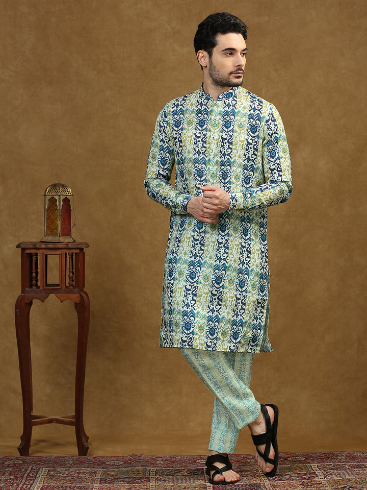 Damask Pattern Print Kurta with Pyjama