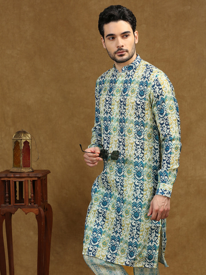 Damask Pattern Print Kurta with Pyjama