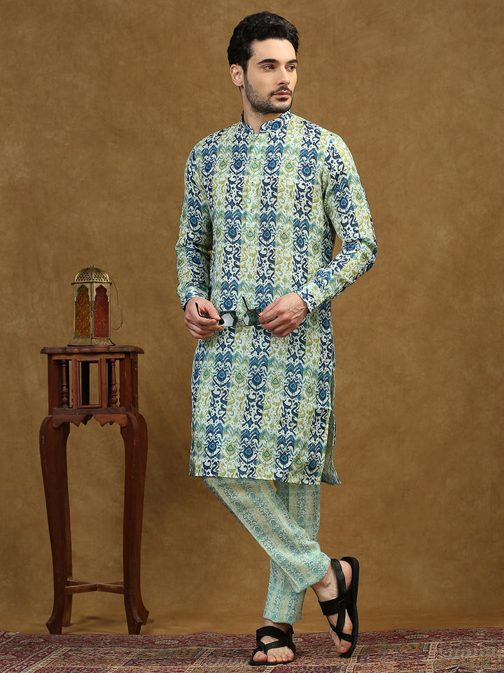 Damask Pattern Print Kurta with Pyjama