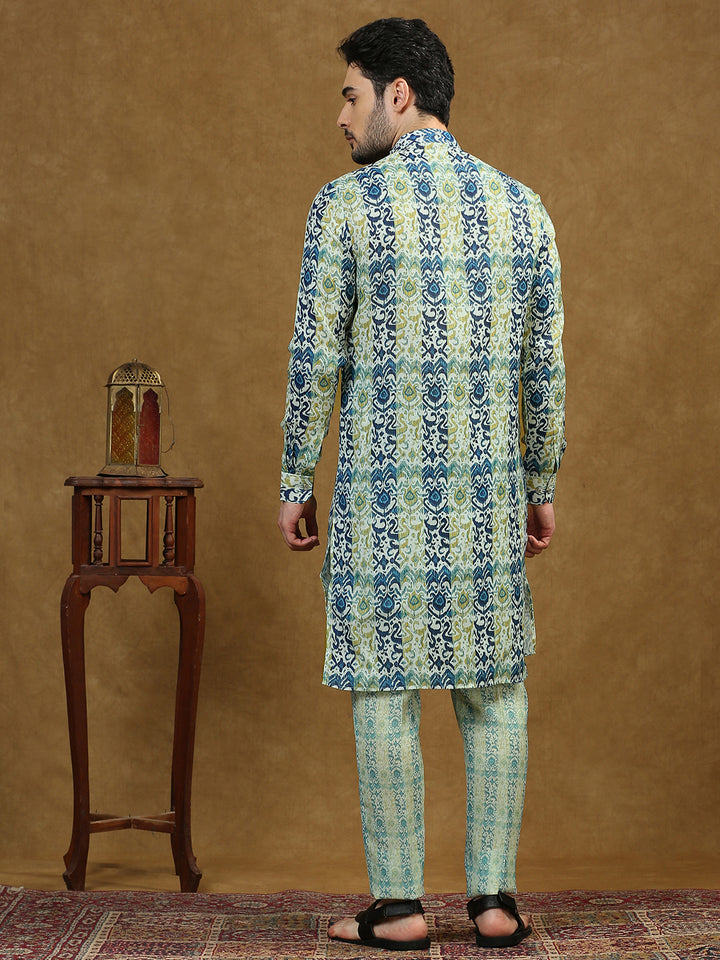 Damask Pattern Print Kurta with Pyjama