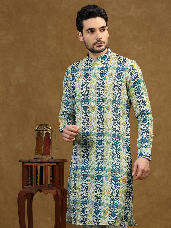 Damask Pattern Print Kurta with Pyjama