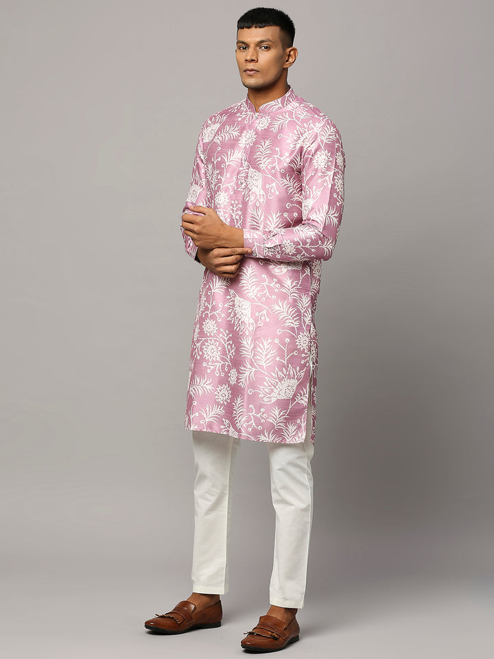 Silk Cotton Kurta with Floral Print