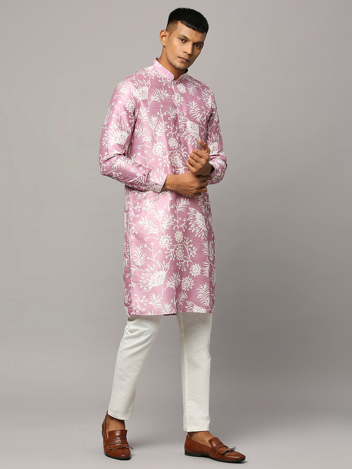 Silk Cotton Kurta with Floral Print