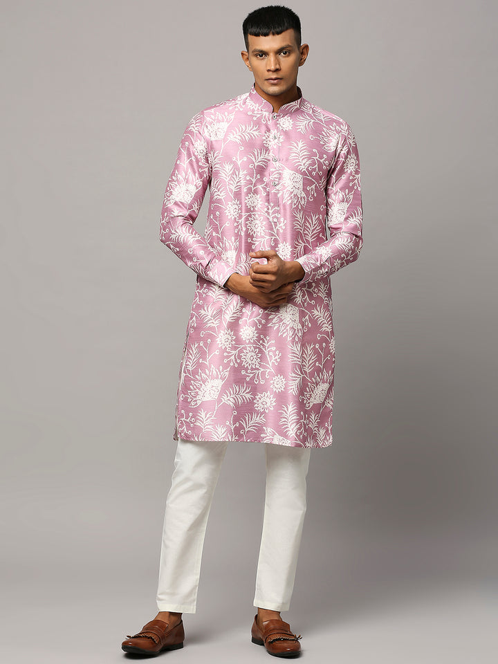 Silk Cotton Kurta with Floral Print