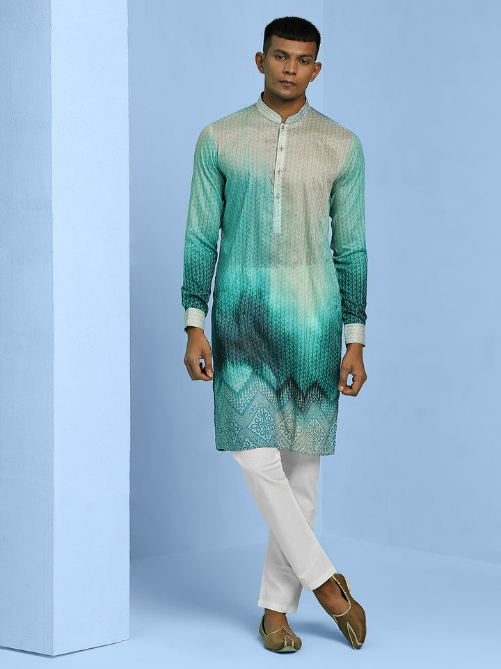 Ombre Printed Short Kurta with Sequins Work