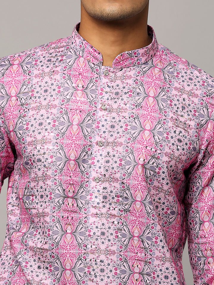 Sequins Kurta with Ethnic Motifs Print