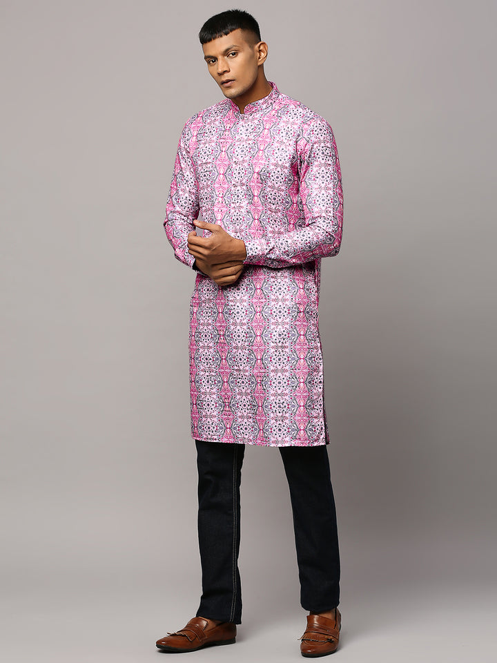 Sequins Kurta with Ethnic Motifs Print