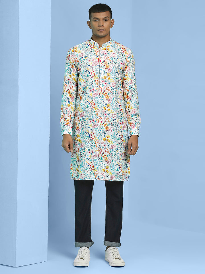 Multicolor Floral Print Kurta with Sequins Work