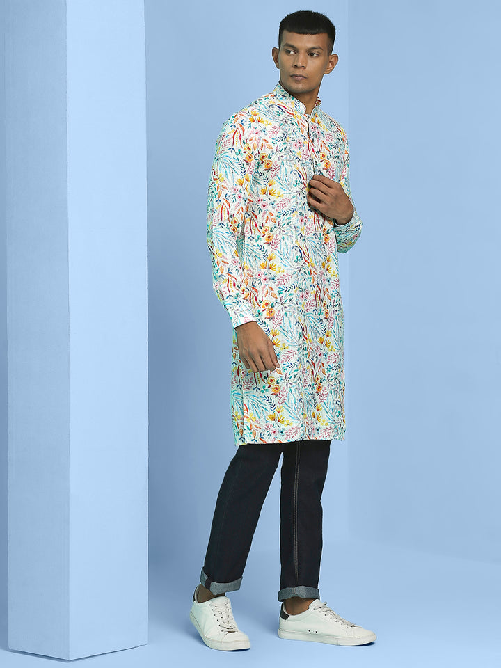 Multicolor Floral Print Kurta with Sequins Work