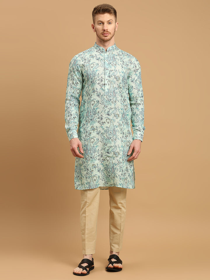 Kurta with Ethnic Motif Prints and Gold Thread Work