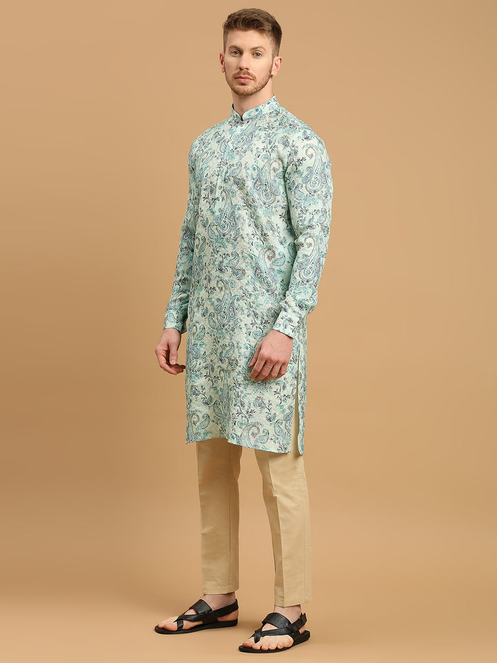 Kurta with Ethnic Motif Prints and Gold Thread Work