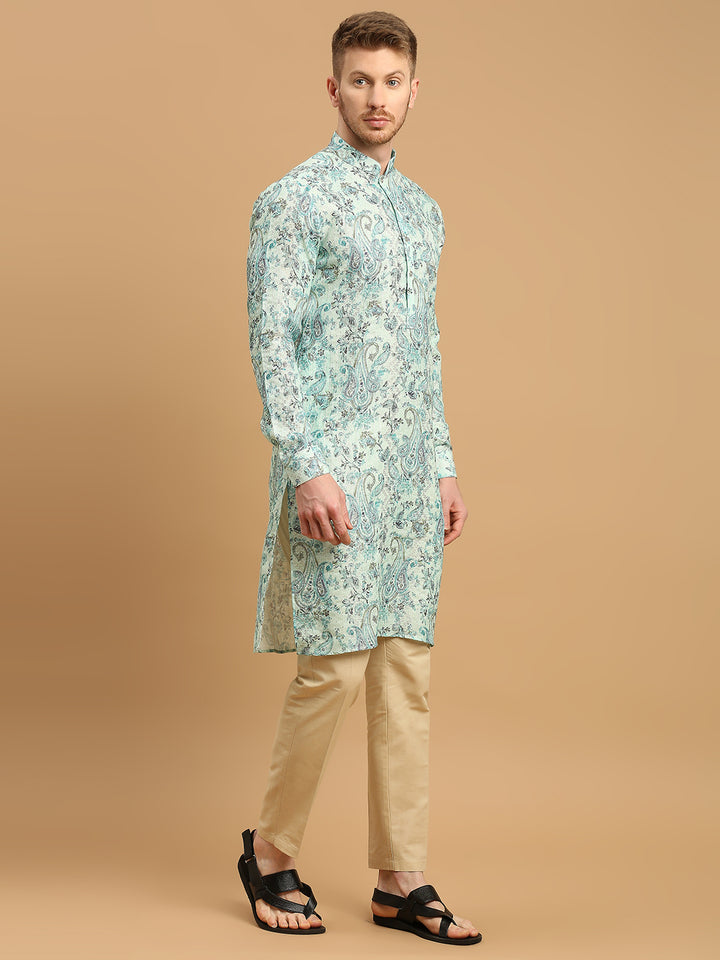 Kurta with Ethnic Motif Prints and Gold Thread Work