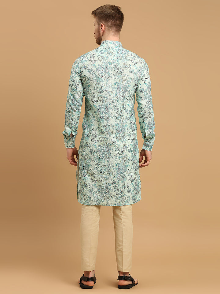 Kurta with Ethnic Motif Prints and Gold Thread Work