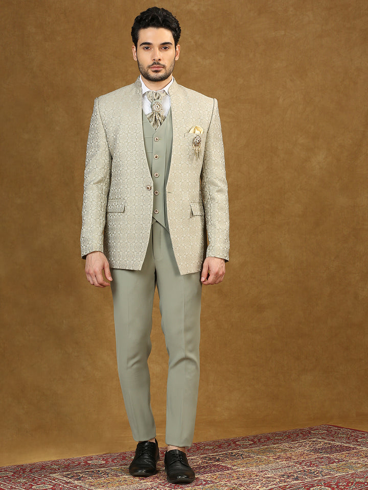 Jacquard High Neck Suit with scarf