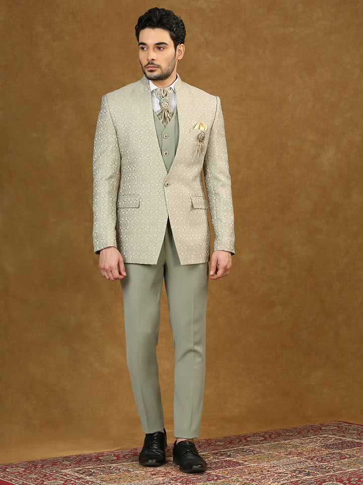 Jacquard High Neck Suit with scarf