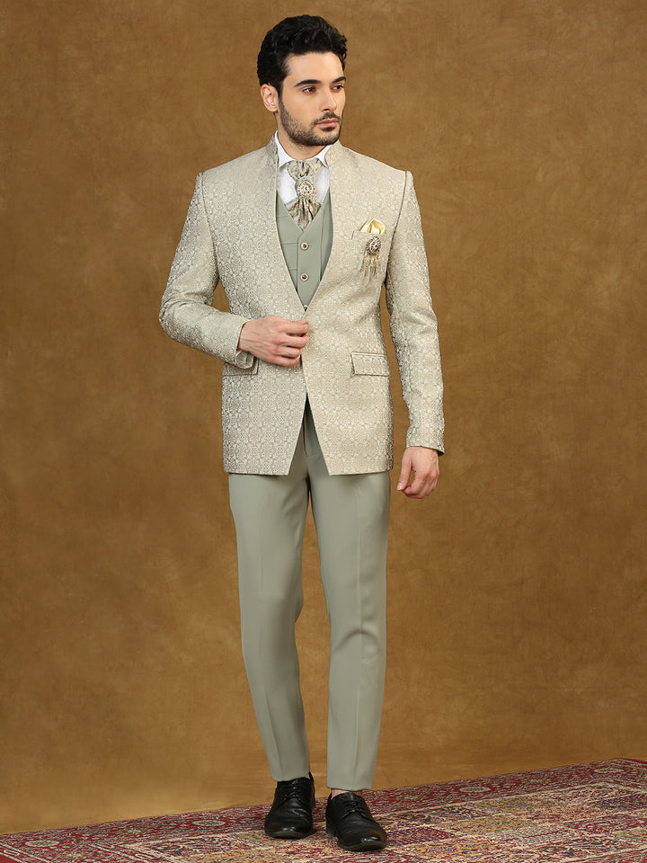 Jacquard High Neck Suit with scarf