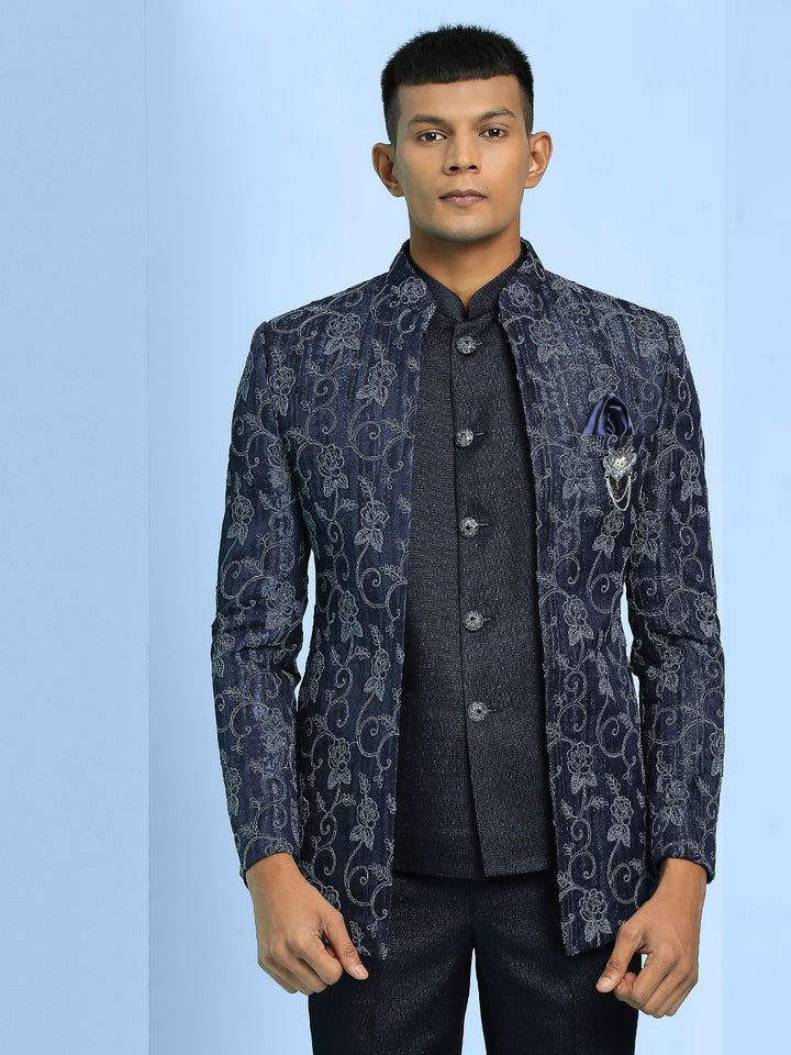 Open Pattern Jodhpuri Suit with Dori Work