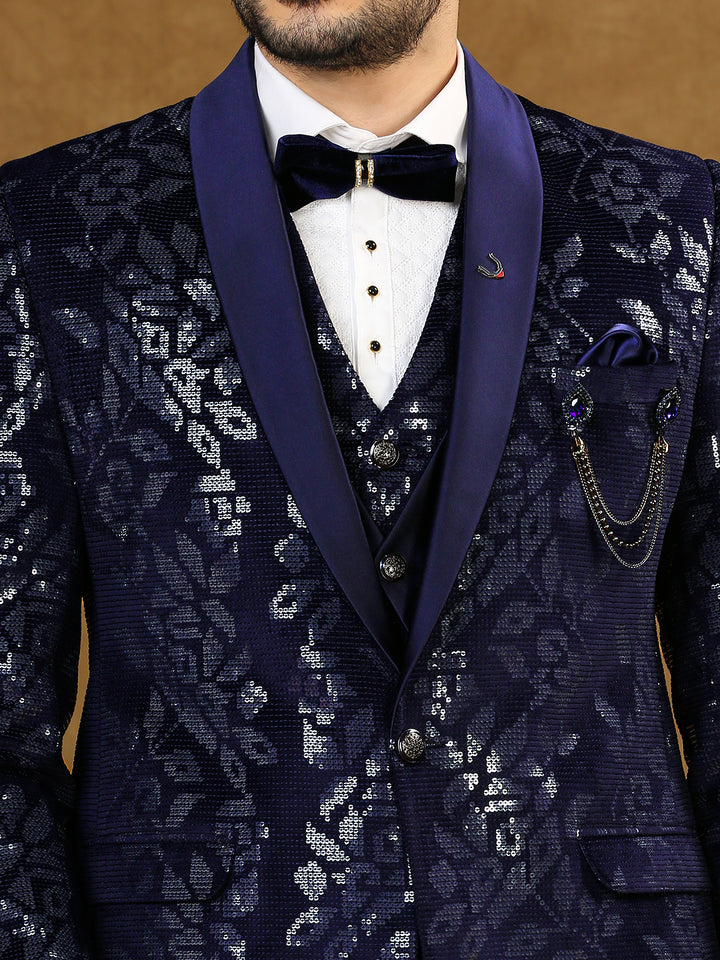 Velvet Suit with floral Sequins Work