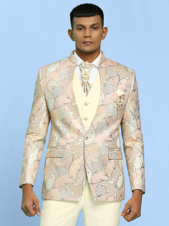 High Neck Suit with Golden Thread Weave Ethnic Motif Jacquard – Essas Club