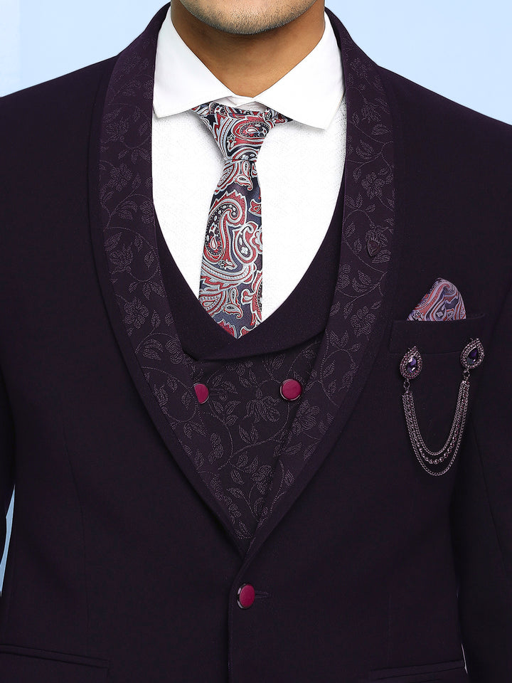 Solid Suit with Jacquard Lapel and Waistcoat